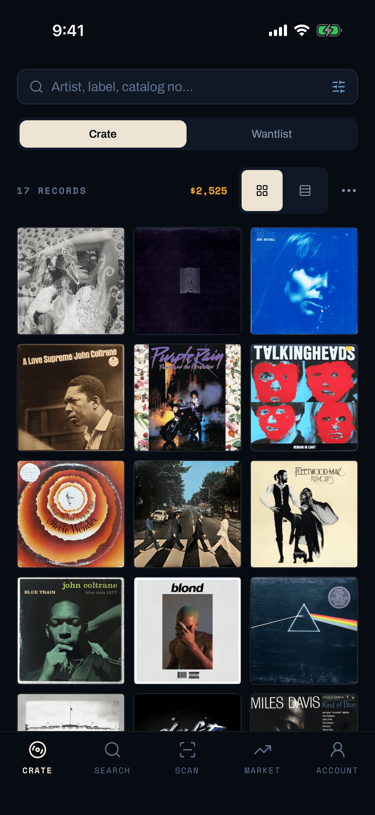 The cratd app showing a record collection